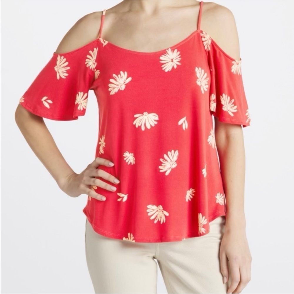Kalieigh Coral Pink Floral Cold Shoulder Top – XL – Stitch Fix